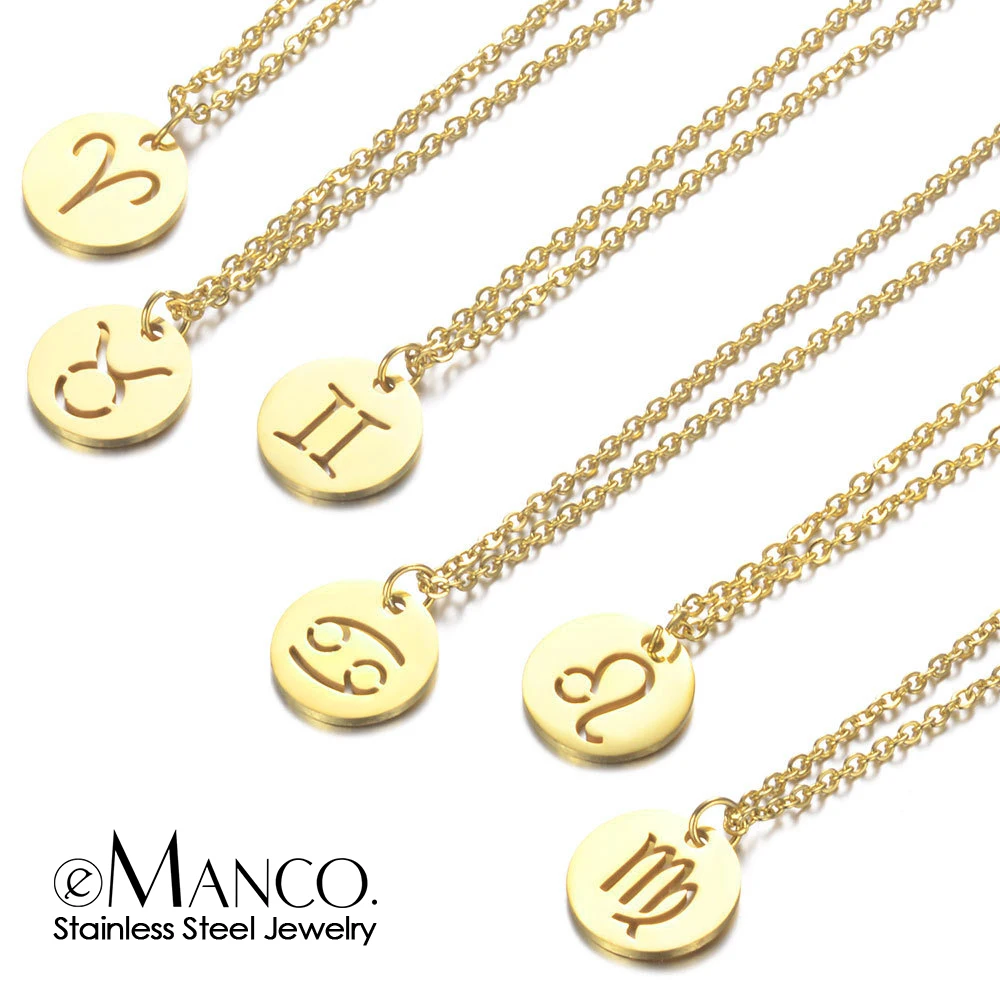 eManco Women 12 Horoscope Zodiac Sign Gold Pendant Necklace Aries Leo Constellations Jewelry Kids Christmas Gifts | Украшения и