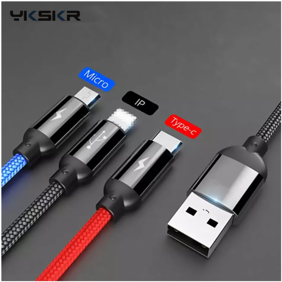 

3 IN 1 Type C 8Pin Micro USB Cable For iPhone 8 X 7 6 6S Plus iOS 10 9 8 Samsung S10 Xiaomi Nokia USB Fast Charging Cables Cord