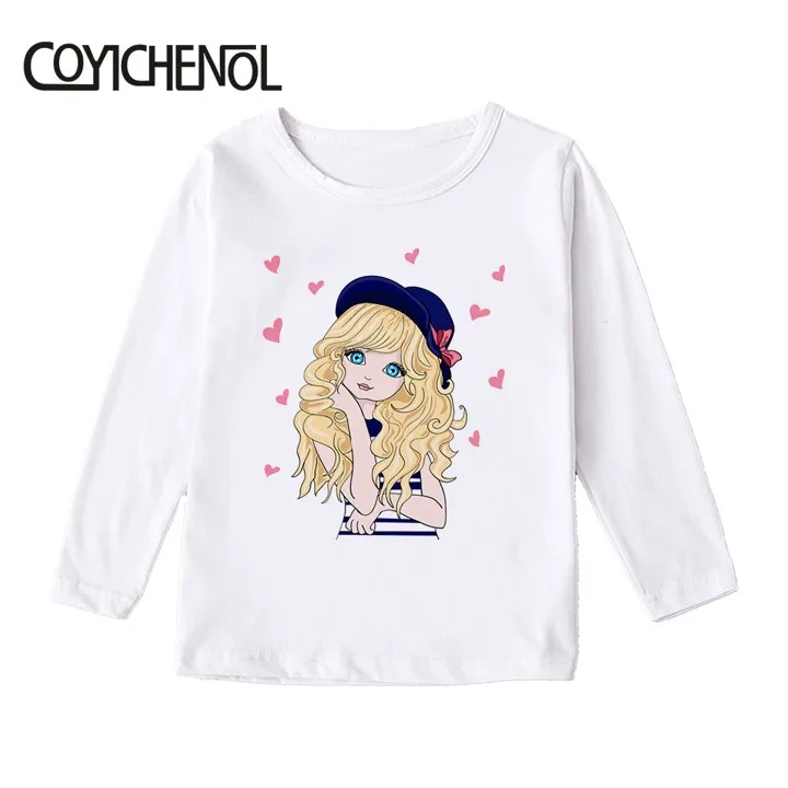 Г. Модная детская футболка для девочек с ручной росписью; Kawaii; сезон весна-осень; модальный длинный рукав с героями мультфильмов; детские топы с принтом - Цвет: Лаванда