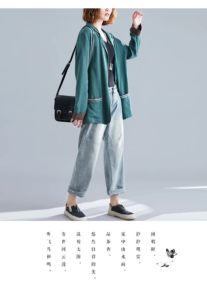 Flax Suit Jacket Women's Spring And Autumn New Style Artistic Large Size Mid-length Casual Retro Slimming Cotton Linen Tops