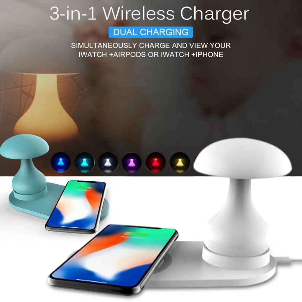 Multi-function 3 in 1 10W Fast Charge Wireless Charger Mushroom Table Lamp New Arrival Fashion