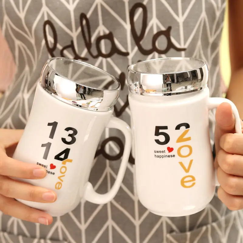 Creative Mug Ceramic Cup Cute Couple Coffee Cup Pair Korean Female Student Cup with Lid Spoon Trend Coffee Cup Travel Travel Mug