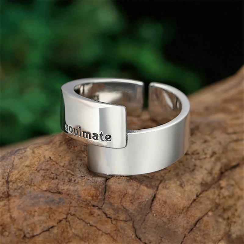 Vintage Ring Soulmate Letter Silver Color Open Rings YIZIZAI For Women Jewelry Gift Finger Ring Silver Ring Opening Ring Adjustable Rings