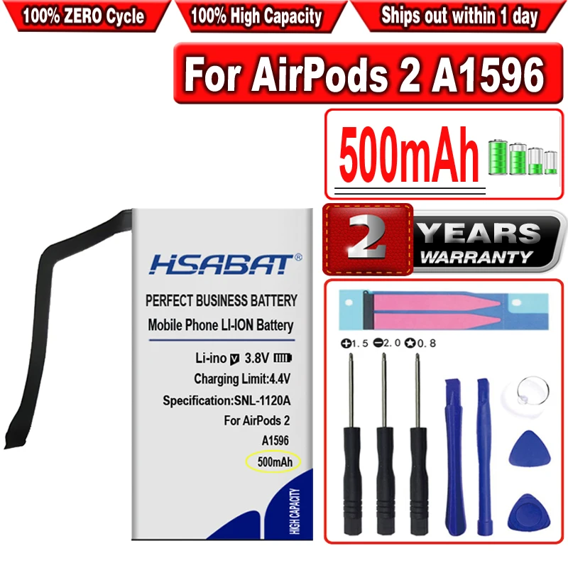Аккумулятор HSABAT 500 мА · ч 020-00098 для Airpods 1 2 1-й 2-й беспроводной зарядки A1596 |