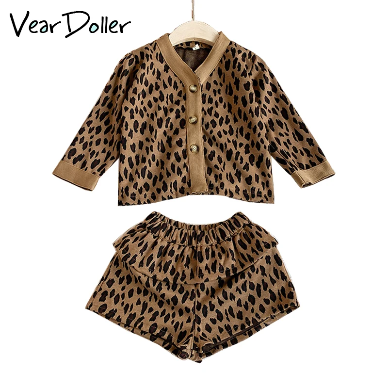 

LarLarBoom Children's Sets Fashion Autumn Long Sleeve Leopard Coat and Shorts Two-pieces Sets Casual Girls Clothing Sets