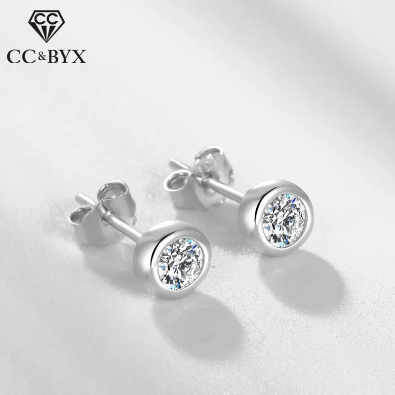 Pendientes de tuerca para mujer y hombre, joyería de plata en burbuja, circonita cúbica, piedra redonda, Simple, pequeña, moda, CCE631 _ - AliExpress Mobile