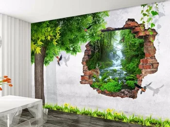 

CJSIR Custom Wallpaper 3D Big Tree Birds Brick Wall TV Backdrop Home Decor Living Room Bedroom Background Mural 3d Wallpaper