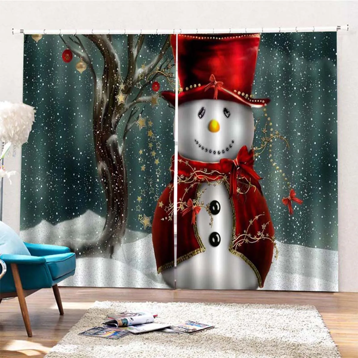 2x75X166 см 3D Merry Christmas набор для ванной Снеговик Дед Мороз Санта колокольчик лося узор Водонепроницаемая оконная занавеска украшение дома - Цвет: 7