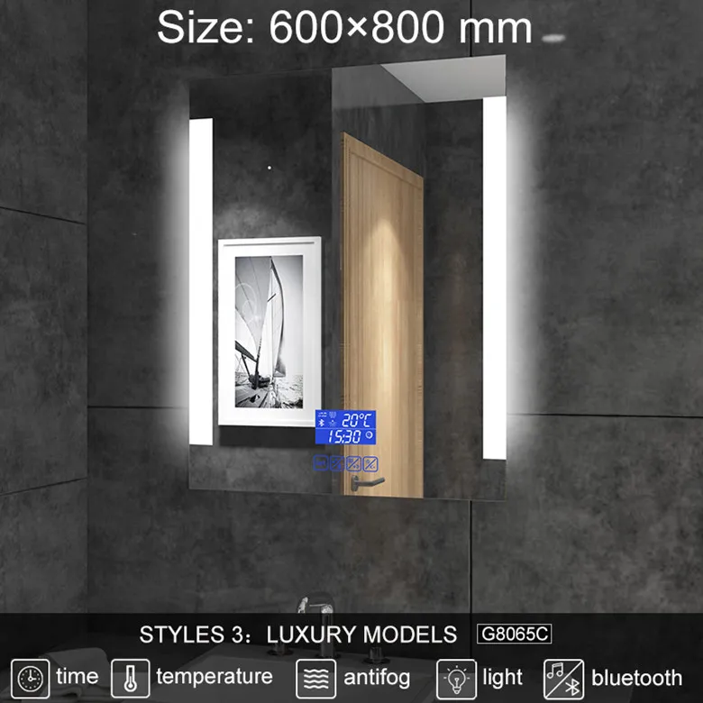 2G8065C 600X800mm Изготовленный на заказ светодиодный bluetooth ванная комната Смарт зеркало Вертикальное настенное зеркало с подсветкой зеркало анти-туман Ванна макияж зеркало 2G8065 - Цвет: 2G8065C 600X800mm