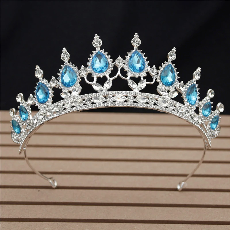 Silver Light Blue Новая модная повязка на голову, маленькие диадемы и короны с синими кристаллами в стиле барокко для женщин и девушек, свадебные украшения для волос, аксессуары - Окраска металла: Silver Light Blue