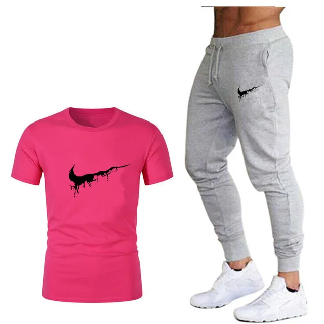 

Brand printing men's short-sleeved T-shirt fashion casual loose T-shirt + jogging sports pants 2019 men's sportswear