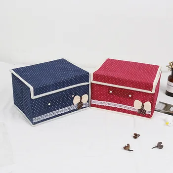 

Covered Contrasting Color Non-woven Fabrics Storage Box Creative Buttoned Storage Box Two-Piece Set Organizing Box Clothing Stor