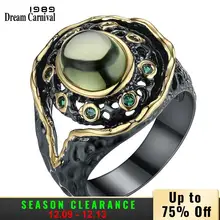 DreamCarnival 1989 нео-готический круглый зеленый цирконий Винтажное кольцо для женщин Черное золото Цвет Элегантные ювелирные изделия Anillos Mujer WA11484