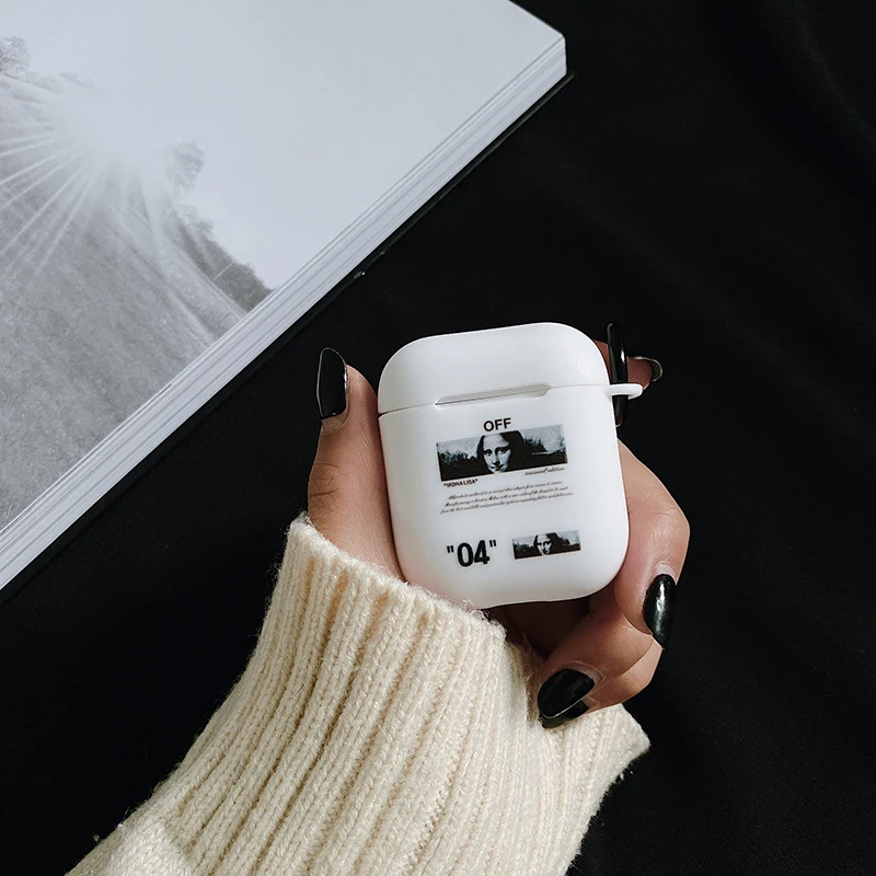 Винтажный Мягкий силиконовый чехол с масляной росписью для apple Airpods 1, 2, белая Беспроводная bluetooth-гарнитура, чехол для наушников с крючком - Цвет: 04