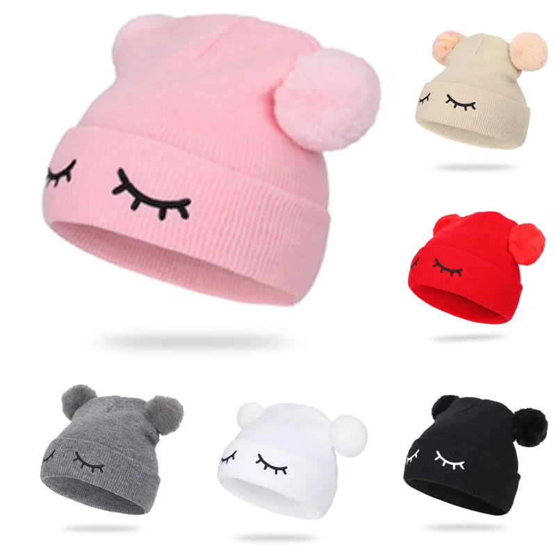 

Winter Soft Baby Hat Double Pompom Knitted Cotton Solid Caps For Babies Boys Girls Hats Cute Lovely Beanie Infant Cap Gifts