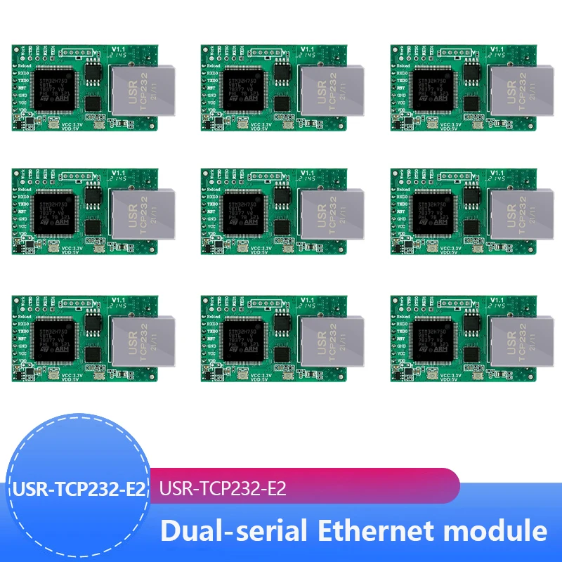 

9pcs USR-TCP232-E2 Pin Type Serial UART TTL to LAN Ethernet Module 2 serial ports Industrial grade Main frequency 120MHz