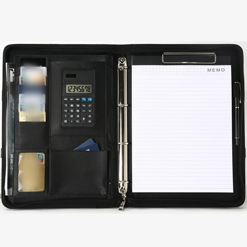 A4 переносная папка с калькулятором из искусственной кожи, многофункциональные бизнес-блокноты для документов, портфолио менеджера, офисные принадлежности