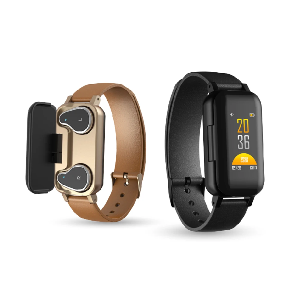 T89  TWS Bluetooth Earphone Smart Watch Touch control Smart Watch IP67 Support Siri BT Call music Fitness Bracelet Smart Band