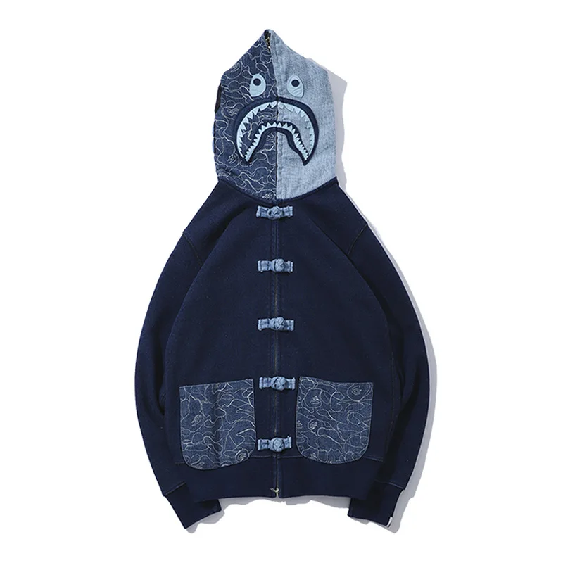 

Popular Brand Ape Head Shark Coat Chinese Costume-Style Chinese-style Cowboy Wash Cloth Hoodie Men And Women Couples Coat