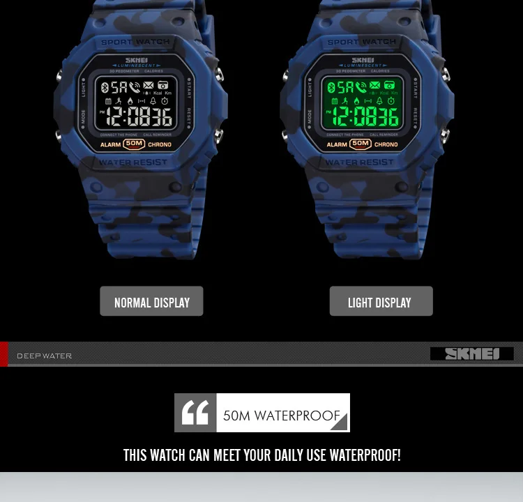 Men Multifunction Digital Sport Watch SKMEI Brand Bluetooth Connection Electronic Watches 50M Waterproof Outdoor Wristwatch Male