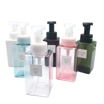 

6pcs Square Empty Bottle Set Facial Cleanser Shampoo Shower Gel Foaming Bottle Dispenser Refillable Container Home Bathroom Pump