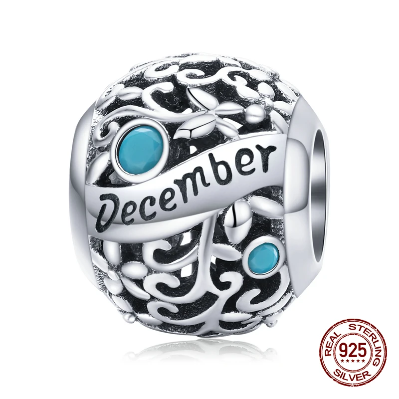 new Genuine 925 sterling silver twelve birthstone charm fit original Pandora beads bracelet charms women jewelry luxury making - Цвет: December