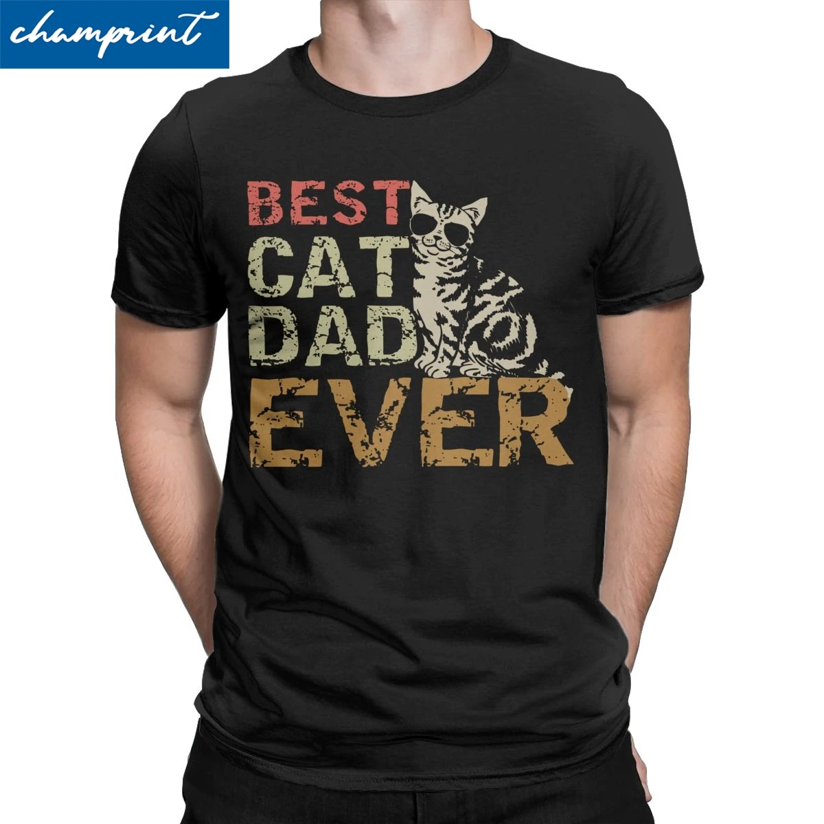 Men T-Shirts Best Cat Dad Ever Funny Pure Cotton Tee Shirt Father Daddy Gift T Shirts Round Collar Clothes Idea | Мужская одежда