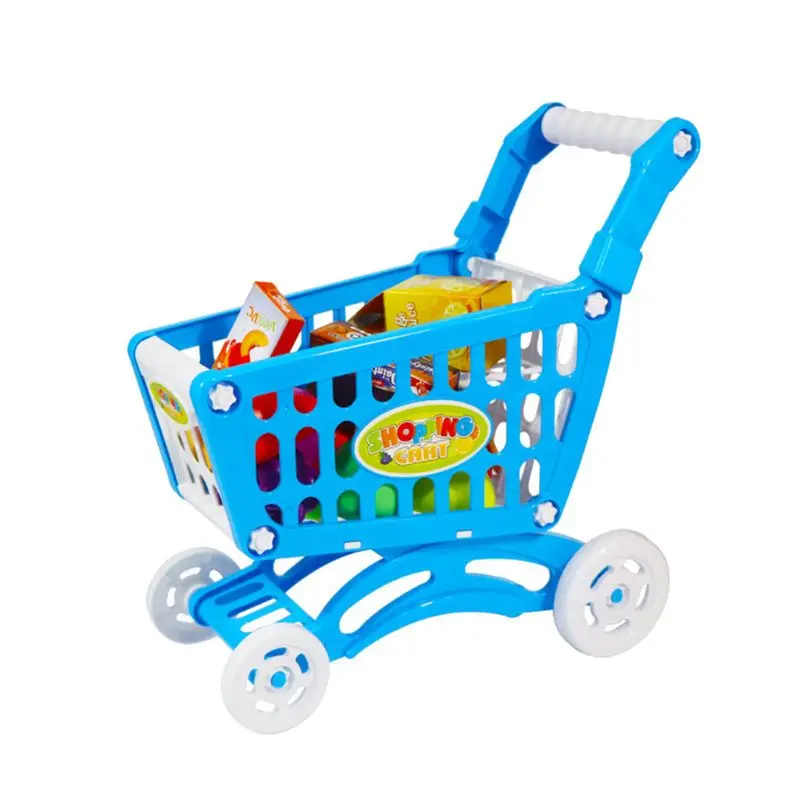 S Childrens Shopping Trolley Cart Play Food Set Kids Pretend Shop Push Along Toy - Цвет: S