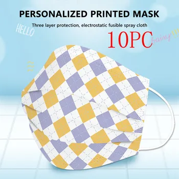 

10pc Thick Disposable Face Mask 3ply Ear Loop Unisex Safe Breathable Dustproof Mascarillas Plaid Face Breathing Mask Masque