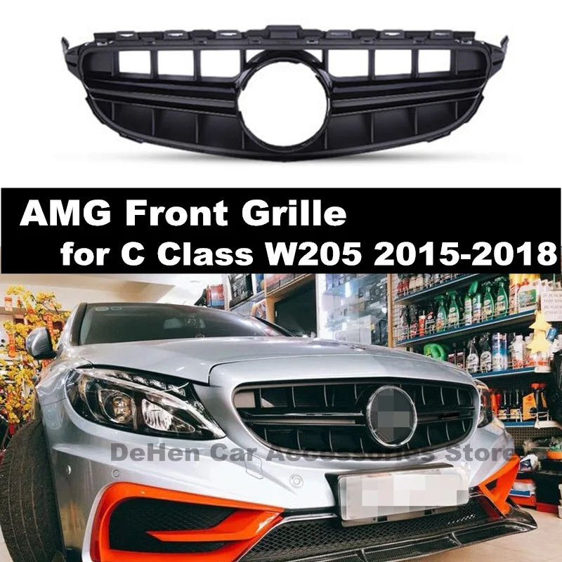 Передняя решетка AMG C63S стиль для Mercedes Benz C Class W205- C180 C200 C250 C300 без центрального логотипа YJ
