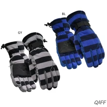 Мужские Женские Зимние флисовые лыжные перчатки полосы контрастных цветов водонепроницаемые теплые перчатки для сноуборда L/XL