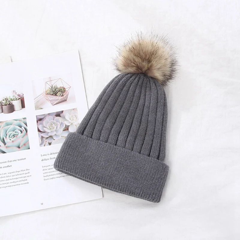 Родитель-Детские шапочки с помпоном, теплый мех енота, помпон, Mommy Beanie, шапки для детей, хлопковая вязаная детская зимняя шапка для мамы, шапки, 7 цветов