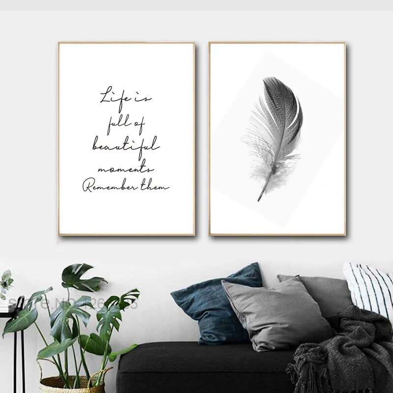 Скандинавское перо черно белые плакаты с цитатами современные принты настенная