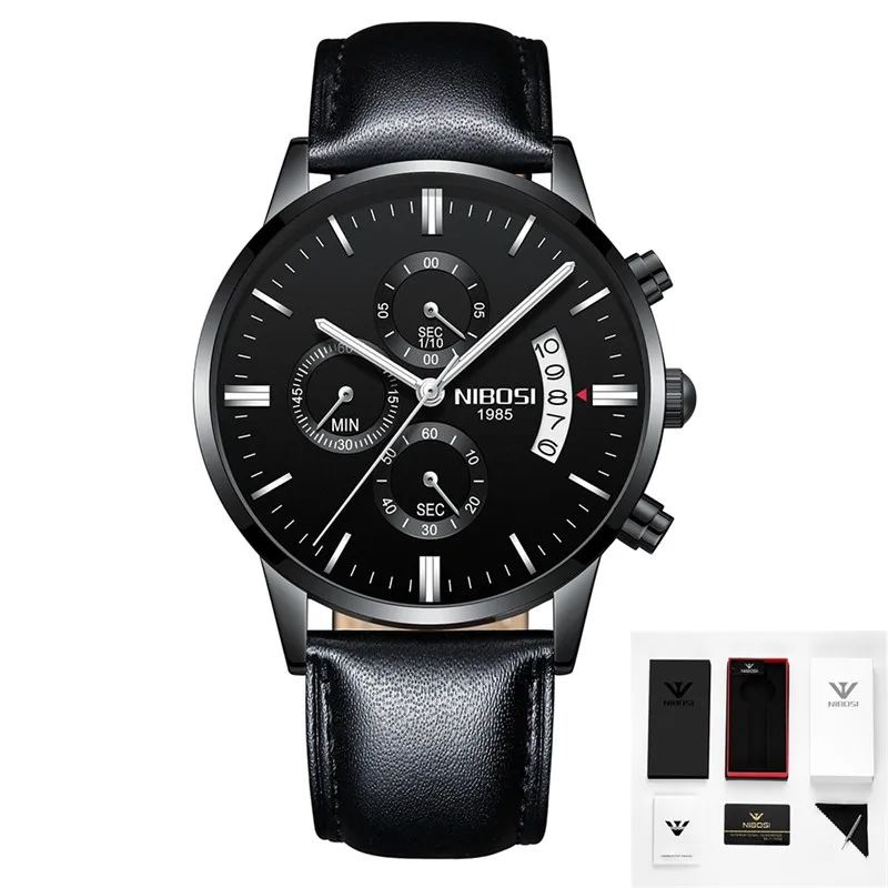 11 with box NIBOSI часы Relogio Masculino люксовый бренд Мужские Хронограф деловые Часы мужские стальные кожаные водонепроницаемые кварцевые наручные часы - Цвет: 11 with box