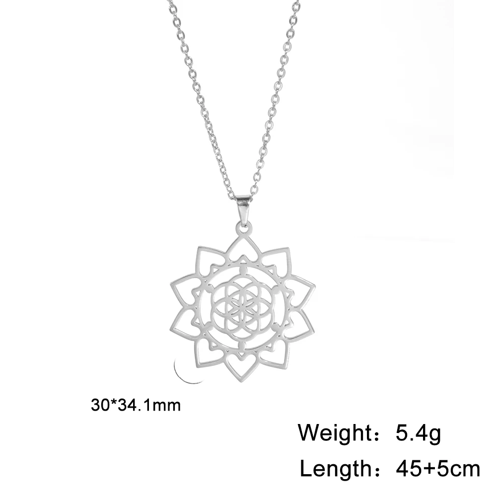 TEAMER Collana Con Pendente Fiore Della Vita - Gioiello In Acciaio Inossidabile Placcato Oro - Amuleto Geometrico Per Meditazione E Yoga