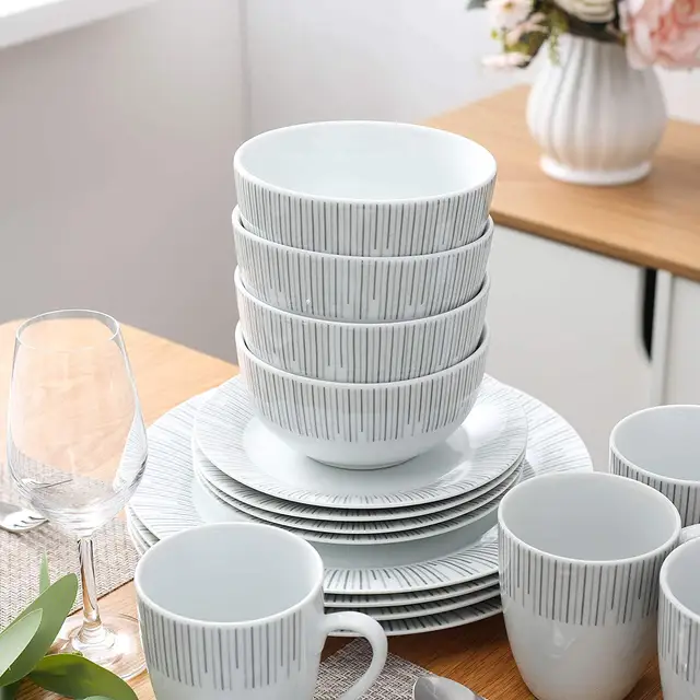 Veweet Keret 16/32 Darabos Porcelán Kerámia Asztali Edények 8*Vacsoraplencével, Desszert Tányérral, Gabona Tálral És 380 Ml Bögre - Image 3