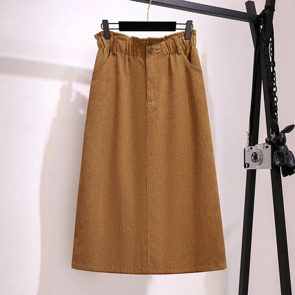 

150Kg Plus Size Women's Autumn Winte High Waist Corduroy A-line Skirt 5XL 6XL 7XL 8XL 9XL Solid Elastic Waist One-Step Skirt