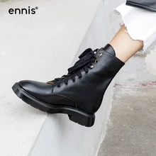 ENNIS/теплые зимние ботинки; женские Ботинки martin на шнуровке; обувь из натуральной кожи; ботильоны на плоской подошве; Осенняя обувь черного цвета из натуральной кожи; A9329