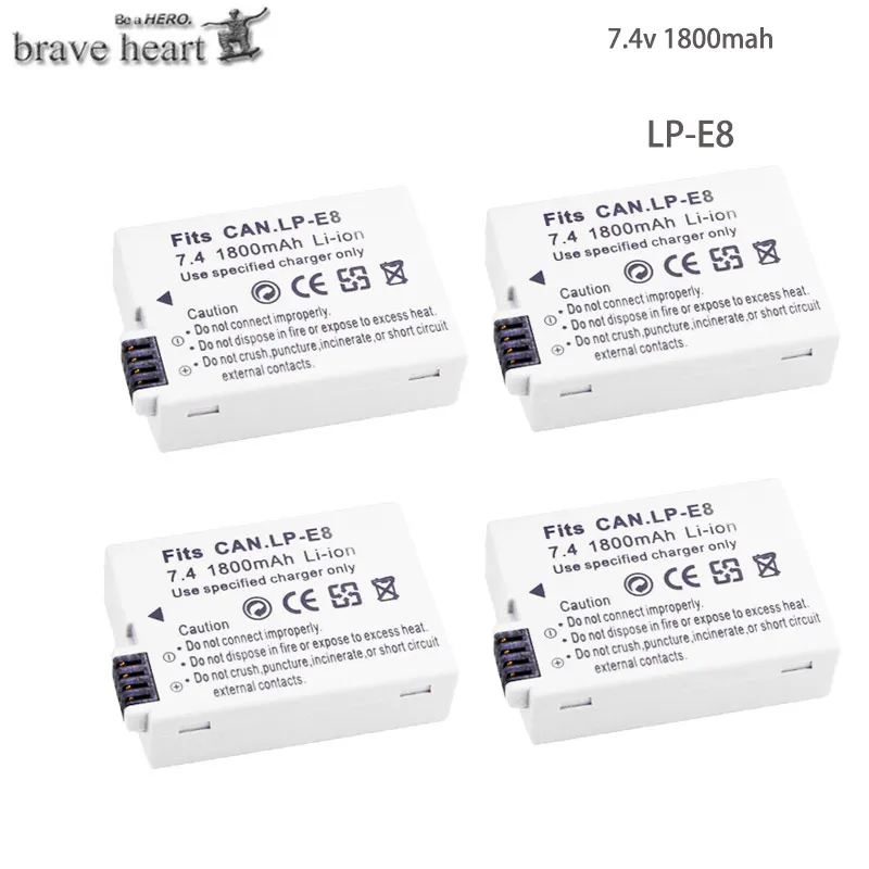 4battery Акумуляторная батарея LP-E8 LPE8 мА/ч. аккумулятор LP E8 Батарея для Canon 550D 600D 650D 700D T2i T3i T4i поцелуй цифрового однообъективного зеркального фотоаппарата - Цвет: 4battery
