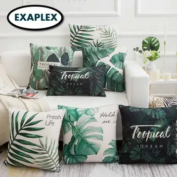 

Two side printed Cushion Cotton linen blend Cartoon stripes tropical plants European style Pastoral