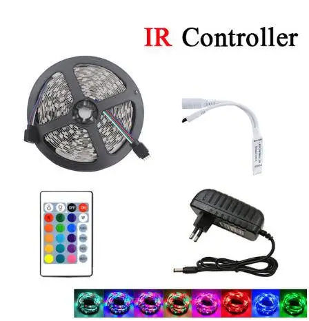 5m rgb 24key RGB LED Strip Light SMD 2835 5M Waterproof RGB Tape DC12V Ribbon diode led Strips Light Flexible Stripe Lamp IR WIFI Controller - Испускаемый цвет: 5m rgb 24key