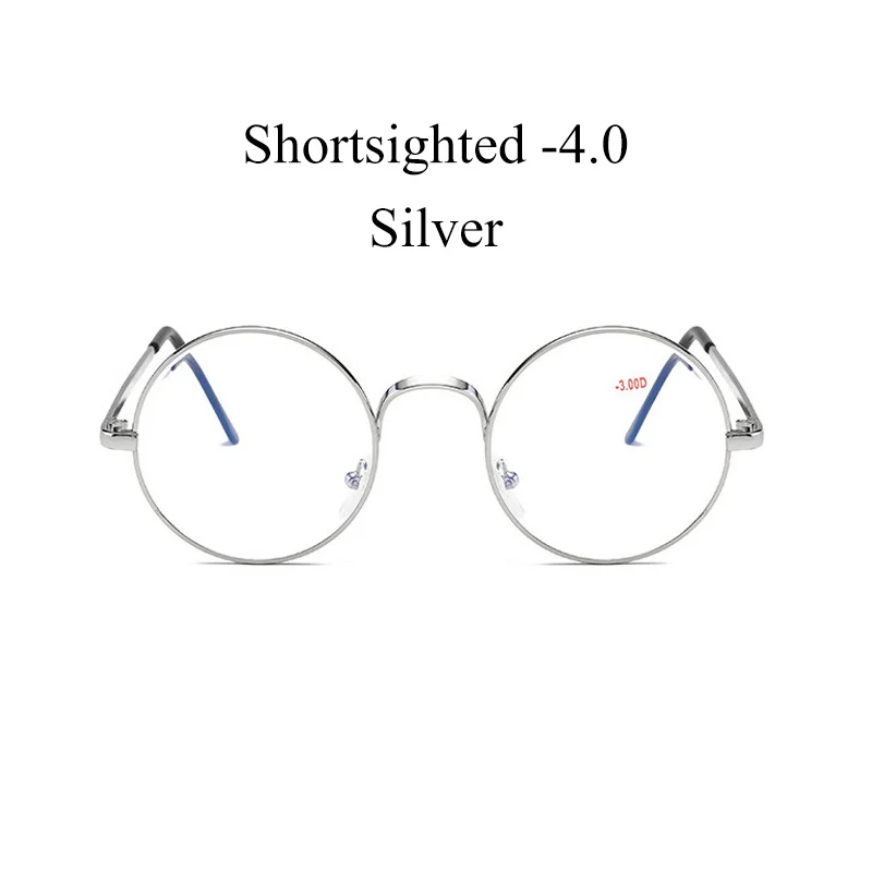 IBOODE для мужчин и женщин готовые очки для близорукости, металлические круглые близорукие очки, женские мужские очки для близоруких очки унисекс - Цвет оправы: Silver Myopia 4.0