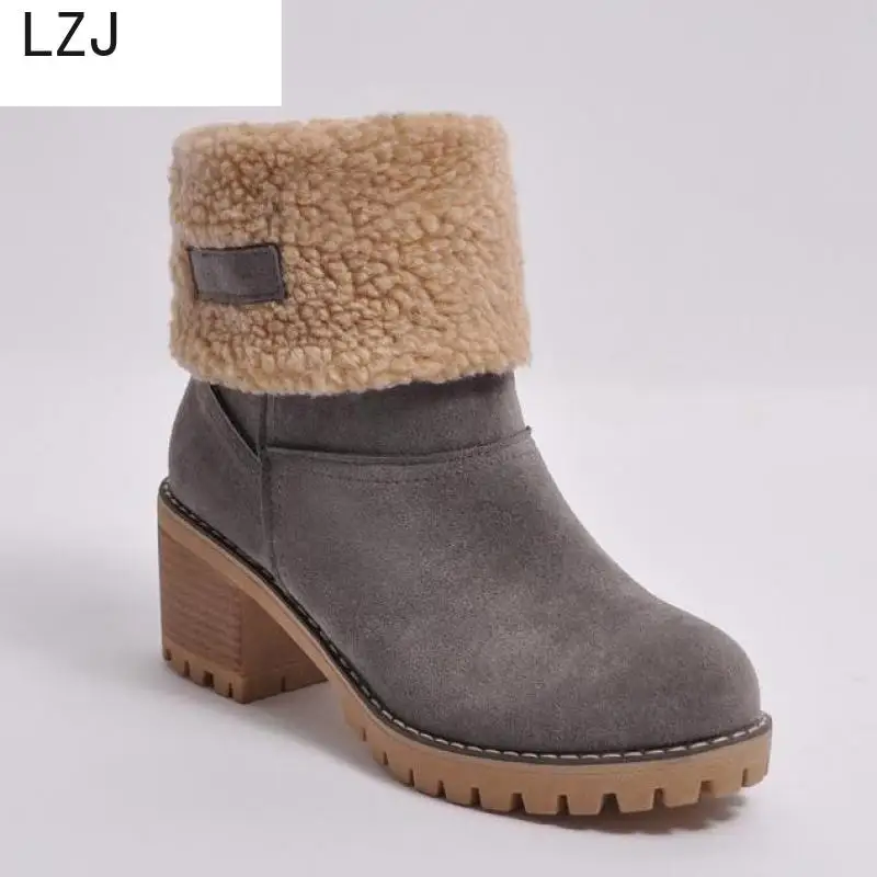 LZJWomen/женские ботинки; женская зимняя обувь с круглым носком; теплые уличные ботинки из флока без застежки из искусственной кожи; короткие зимние ботинки; Botas Mujer; все ботинки