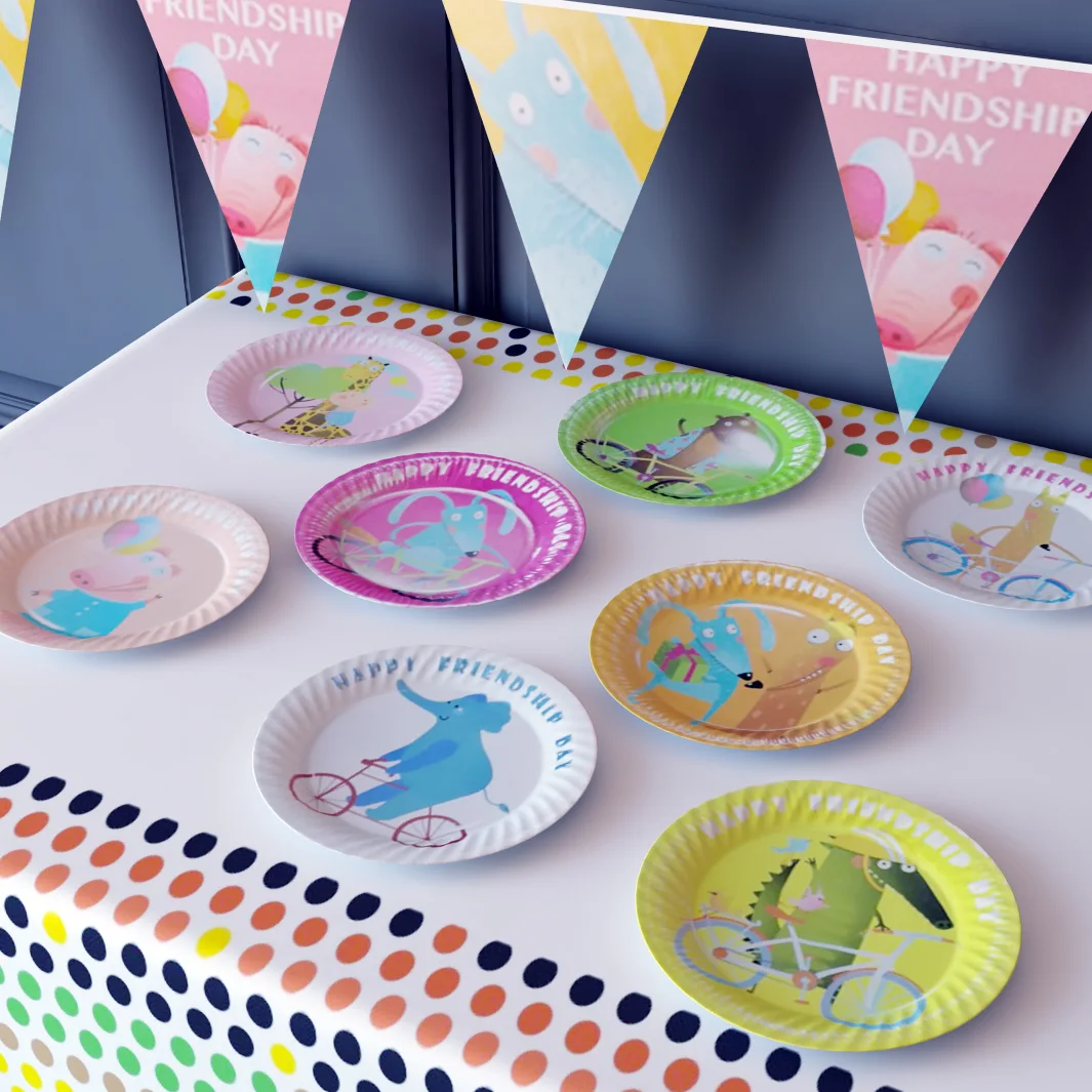 

Forest Park Animals Party Decorate Supplies Giraffe Elephant Disposable Paper Tray Happy Friendship Day Birthday Party