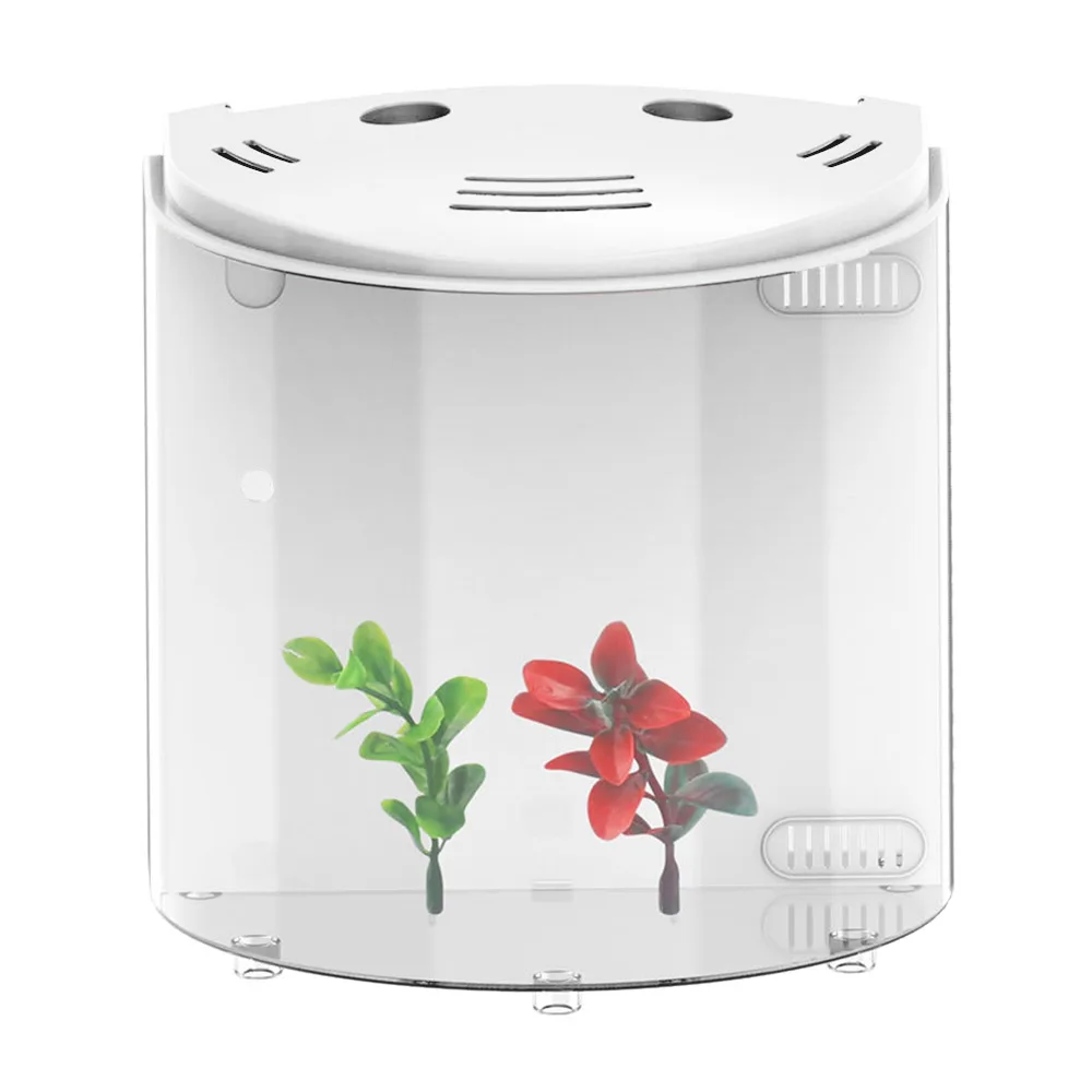 White Мини 5L USB светодиодный аквариум для аквариумов полумесяц мини аквариум акриловый большой емкости домашний офис Настольный аквариумные рыбки товары для домашних животных - Цвет: White