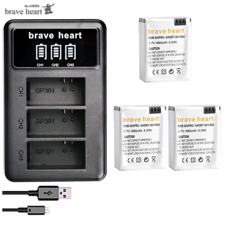 charger and 3battery Go Pro hero 3 3+ gopro3 gopro 3 hero 3 батареи для Gopro hero 3 3+ Black Edition белый серебряный выпуск HD камеры аксессуары - Цвет: charger and 3battery