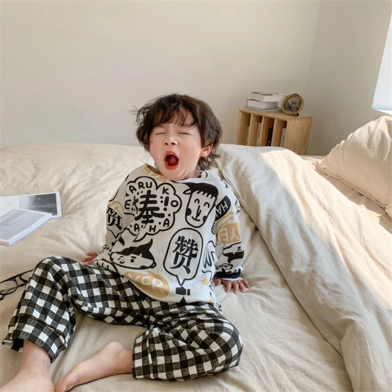 New Boys Pajamas Suits Tops+ Pants 2Pcs/Sets 2022 Spring Autumn Cotton Nightwear Homewear Sleepwear Children Clothing