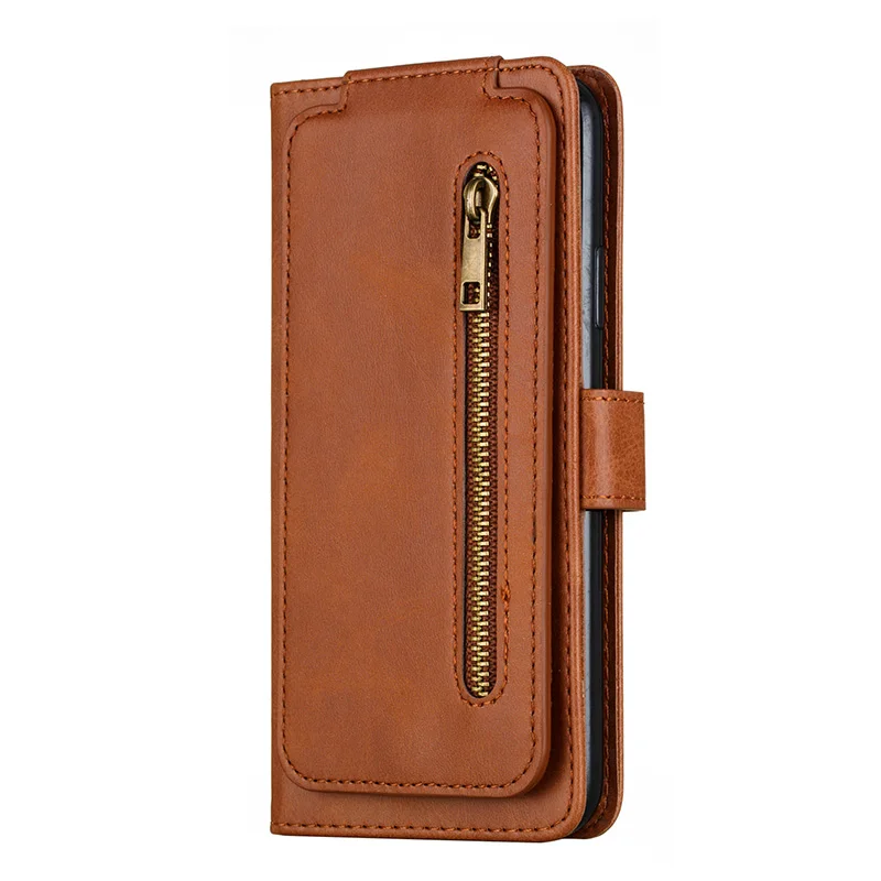 Brown Кожаный чехол-книжка с 9 отделениями для карт для iPhone 11 11 Pro Max, магнитный чехол-кошелек для iPhone X, XR, XS, Max, 8, 7, 6 Plus, чехол с ремешком - Цвет: Brown