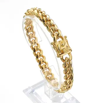 

Charming 12mm Metal Stainless Steel Gold Tone Miami Cuban Curb Link Chain Biker Jewelry Men/Womens Bracelet Bangle New Wristband
