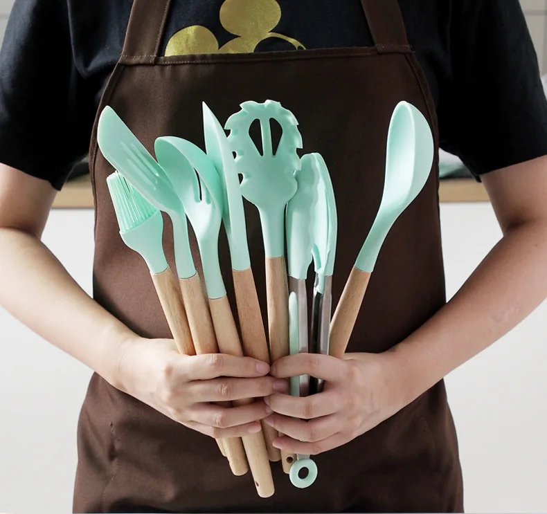 Wood Silicone Turner Soup Spoon Spatula Brush Scraper Pasta Server Egg Beater Cooking Tools Kitchenware kitchen utensil set